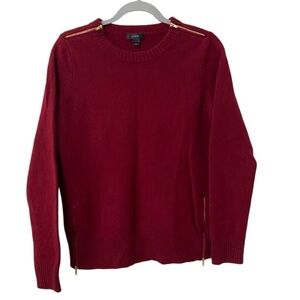 J. Crew Wool Burgundy Gold Zipper Knit Long Sleeve Sweater
